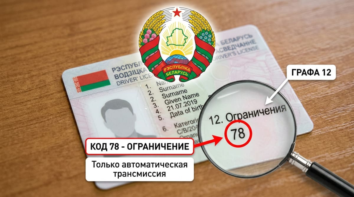 Белорусское удостоверение с увеличительным стеклом на графе 12