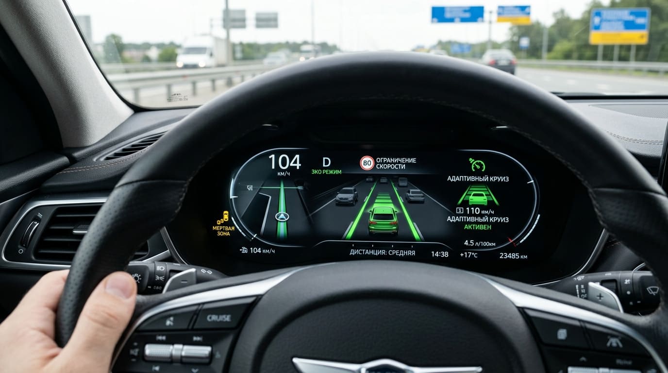 Цифровая панель приборов с индикаторами систем помощи водителю