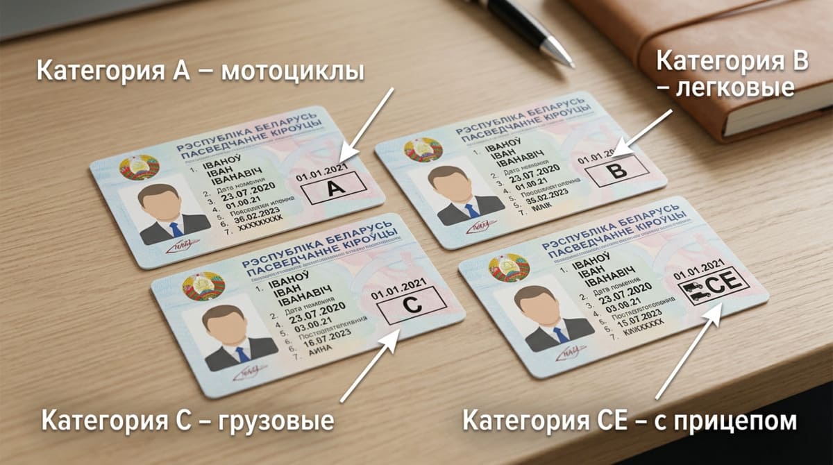 Образовательная инфографика с белорусскими правами разных категорий (B, C, CE, A)