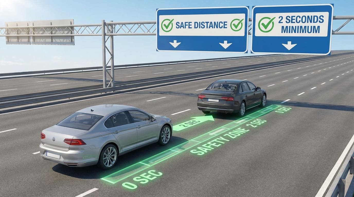 Демонстрация правильного интервала между автомобилями на дороге