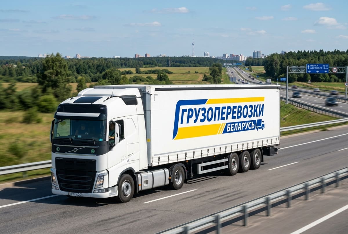 Современный фургон с прицепом на трассе возле Минска