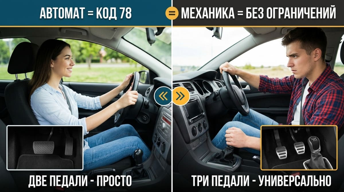 Образовательная инфографика с разделением экрана Механика vs Автомат