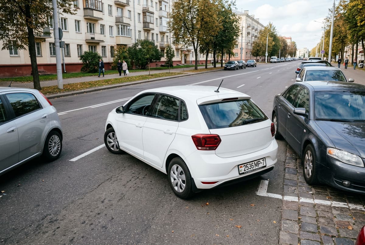 Автомобиль выполняет параллельную парковку — навык самостоятельного вождения по чек-листу